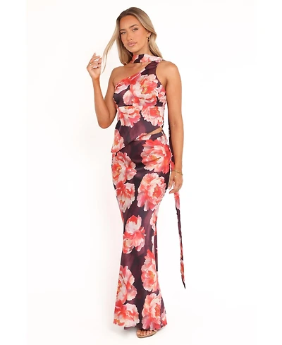 Petal and Pup Women's Georgina One Shoulder Skirt Set - Burgundy Peony