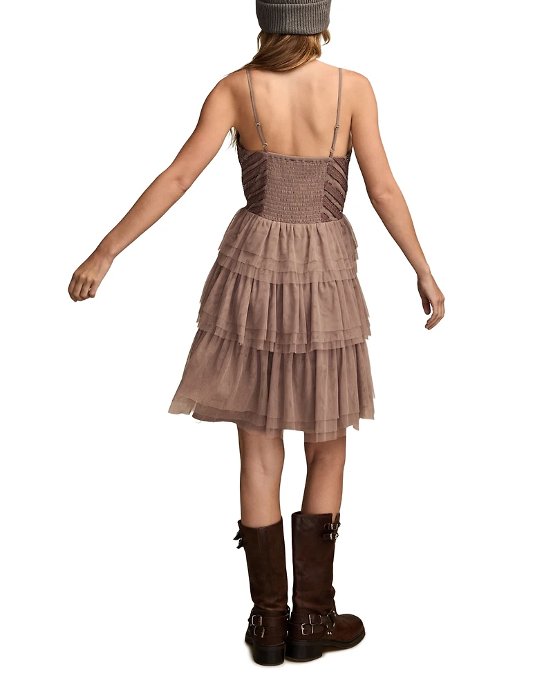 Lucky Brand Women's Beaded Tiered Sleeveless Party Mini Dress