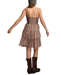 Lucky Brand Women's Beaded Tiered Sleeveless Party Mini Dress