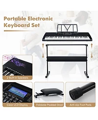 Mecale 61-Key Portable Electronic Keyboard Piano with Stand and Stool