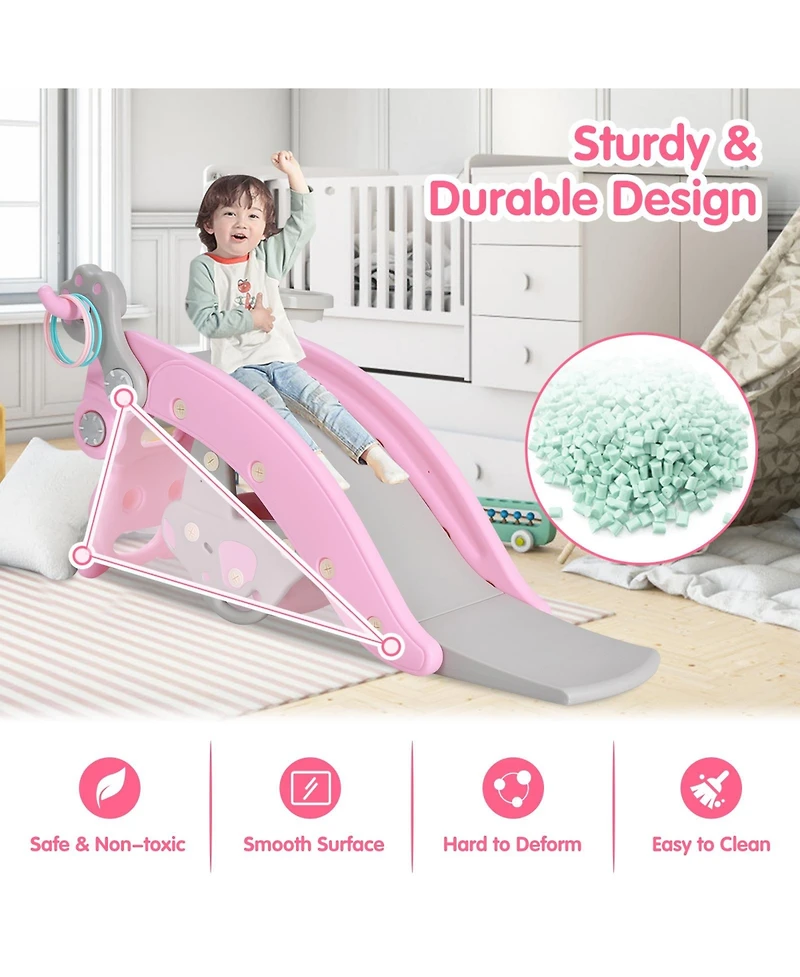 Mecale 4-in-1 Toddler Slide and Rocking Horse Playset with Basketball Hoop