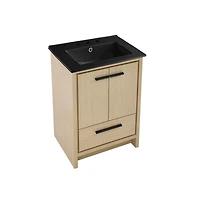 Virage 24 in. Brown Oak Bathroom Vanity With Black, 3-Hole Ceramic Sink Top