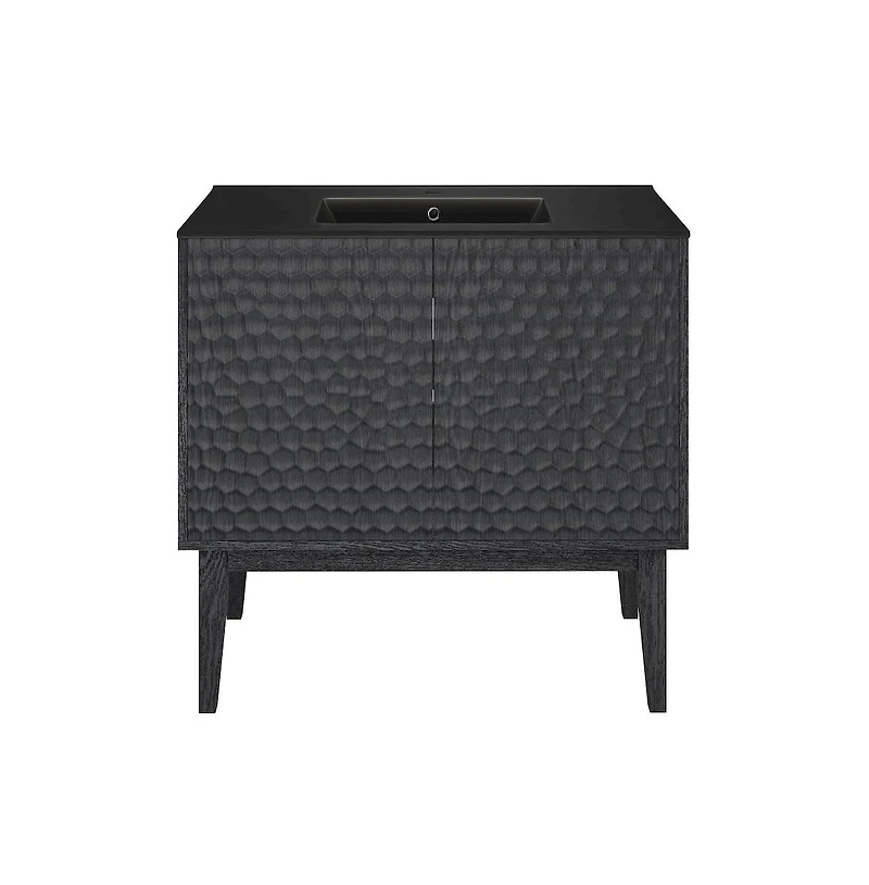 Swiss Madison Bosse 36" Freestanding Bathroom Vanity in Black Oak with Black Sink Top