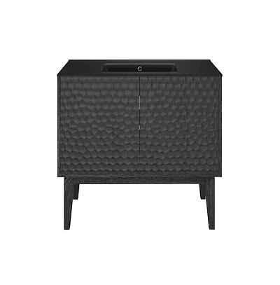 Swiss Madison Bosse 36" Freestanding Bathroom Vanity in Black Oak with Black Sink Top