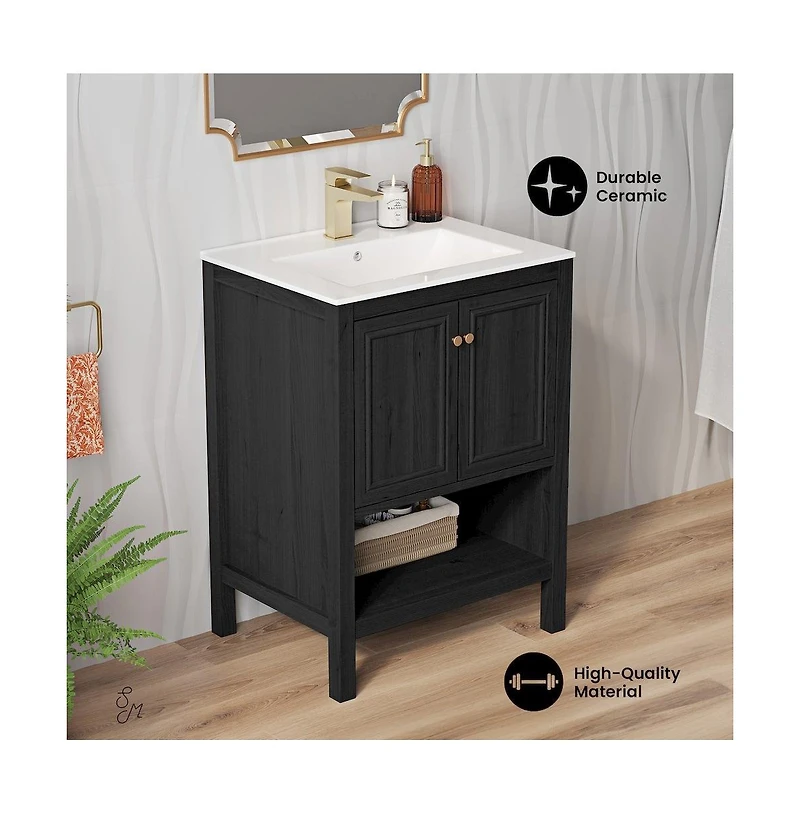 Chateau 24" Freestanding Bathroom Vanity in Black Oak with Sink Top
