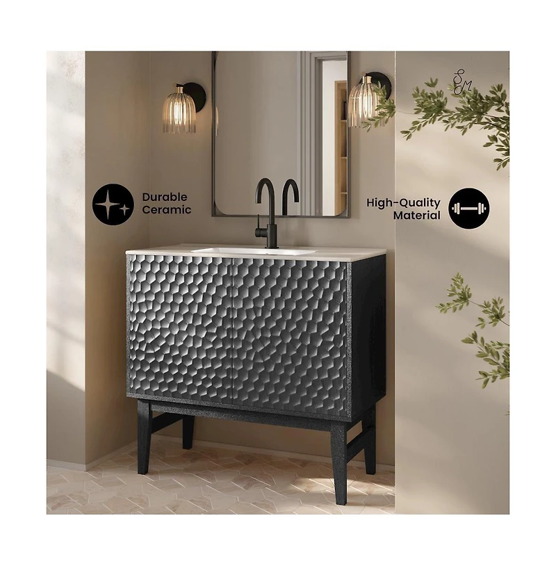 Swiss MadisonBosse 36" Freestanding Bathroom Vanity in Black Oak with Sink Top