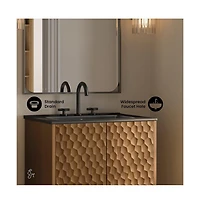 24" Freestanding Bathroom Vanity in Brown Oak, Black 3-Hole Centerset Sink Top