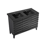 Swiss Madison48 in. Black Oak, Double Basin Bathroom Vanity With Black Ceramic Sink Top