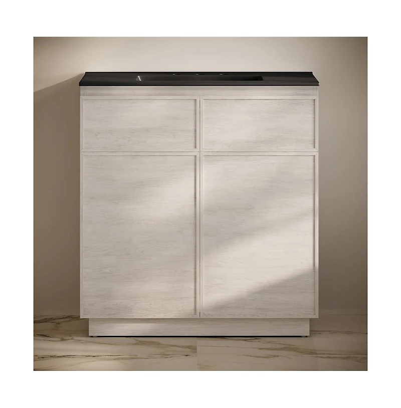 36" Freestanding Bathroom Vanity in White Oak, Black 3-Hole Widespread Sink Top