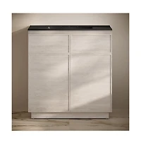 36" Freestanding Bathroom Vanity in White Oak, Black 3-Hole Widespread Sink Top