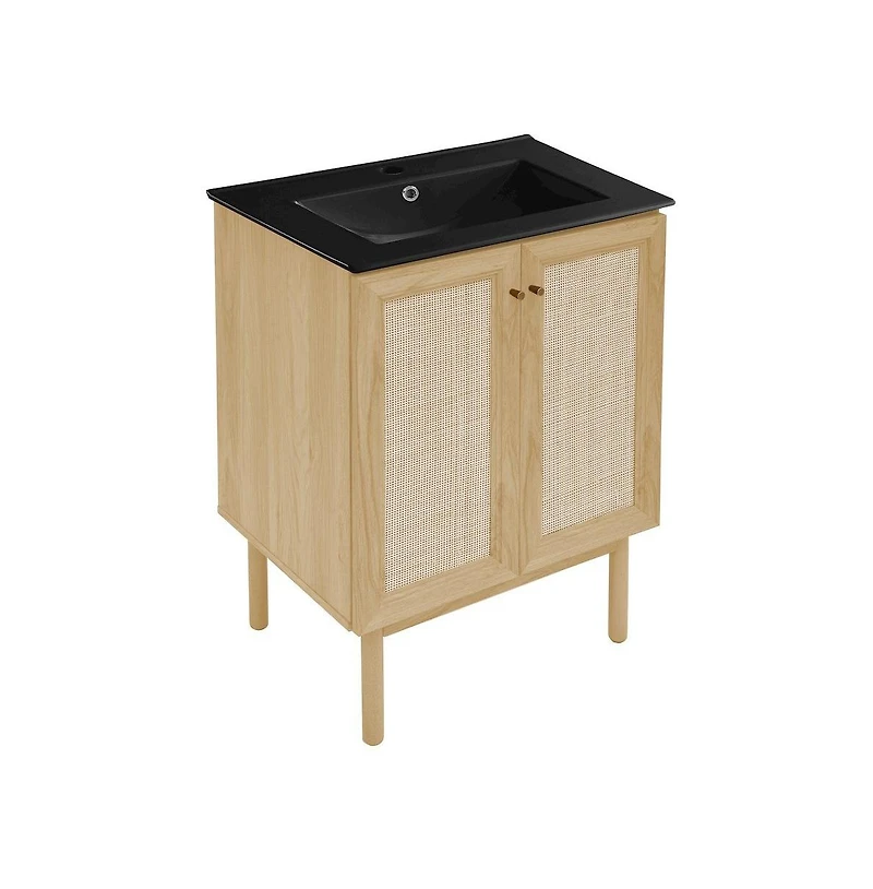 Swiss Madison Classe 24" Freestanding Bathroom Vanity in Natural Oak with Black Sink Top