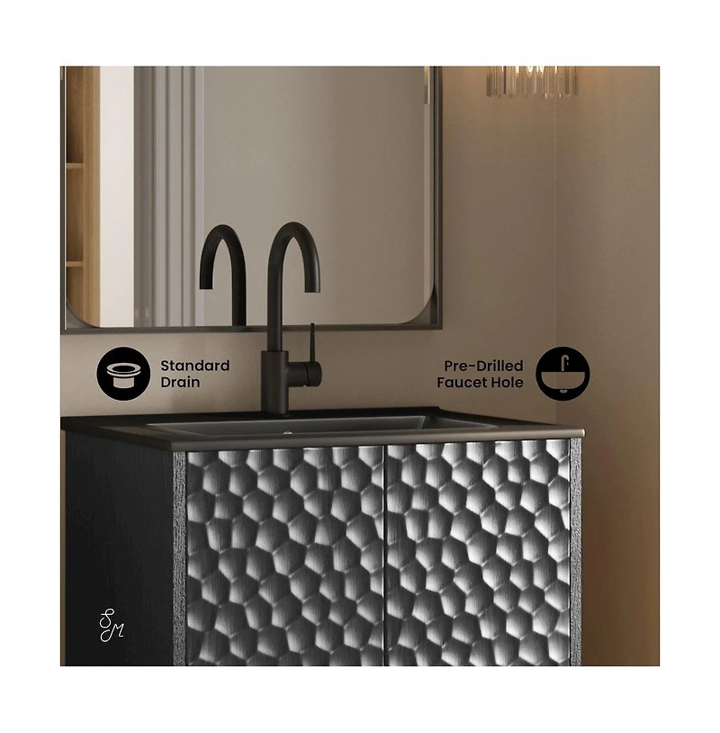 Swiss MadisonBosse 24" Freestanding Bathroom Vanity in Black Oak with Black Sink Top