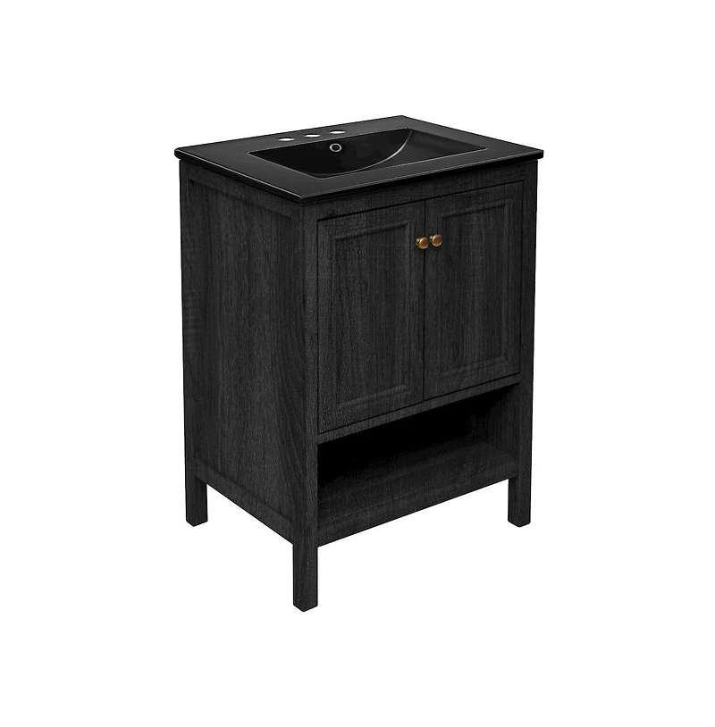 Swiss Madison24" Freestanding Bathroom Vanity in Black Oak, Black 3-Hole Centerset Sink Top
