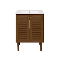 Bron 24" Freestanding Bathroom Vanity in Brown Oak with Sink Top