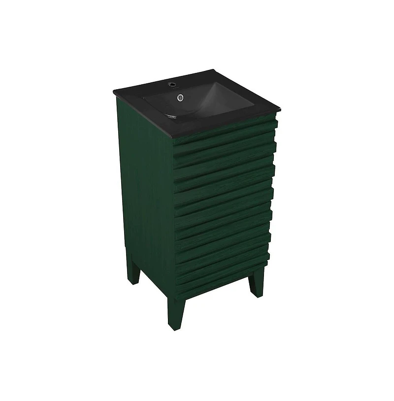 Swiss Madison Cascade 18" Freestanding Bathroom Vanity in Green Oak with Black Sink Top