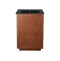 Daxton 24" Freestanding Bathroom Vanity in Brown Oak with Black Sink Top