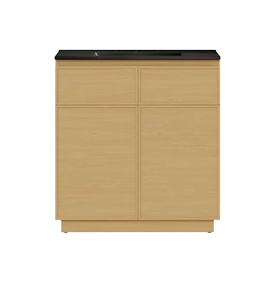 Swiss Madison 36" Freestanding Bathroom Vanity, Natural Oak, Black 3-Hole Widespread Sink Top