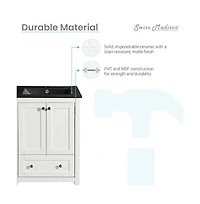 Swiss Madison Cannes in. White Bathroom Vanity With Black Ceramic Sink Top