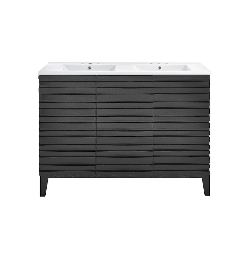 Swiss Madison48 in. Black Oak, Double Basin Bathroom Vanity, White, 3-Hole Ceramic Sink Top