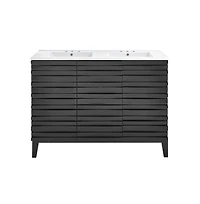 Swiss Madison48 in. Black Oak, Double Basin Bathroom Vanity, White, 3-Hole Ceramic Sink Top