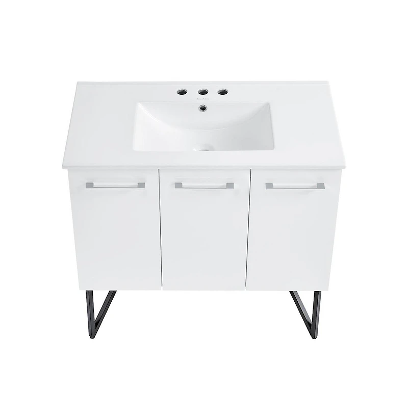 Swiss MadisonAnnecy 36 in. White Bathroom Vanity With White, 3-Hole Ceramic Sink Top