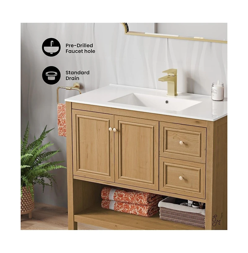 Chateau 36" Freestanding Bathroom Vanity in Golden Oak with Sink Top