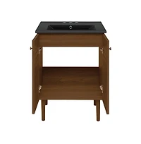 Swiss Madison 24" Freestanding Bathroom Vanity in Brown Oak, Black 3-Hole Centerset Sink Top