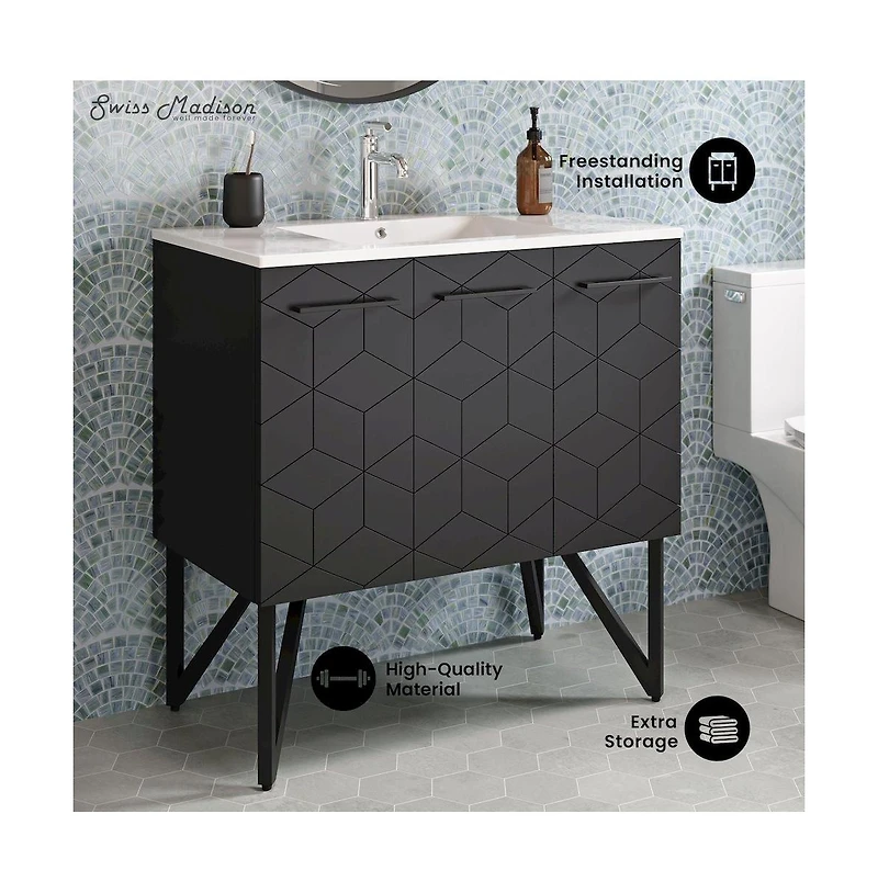 Swiss Madison Annecy 36" Freestanding Bathroom Vanity in Phantom Black with Sink Top