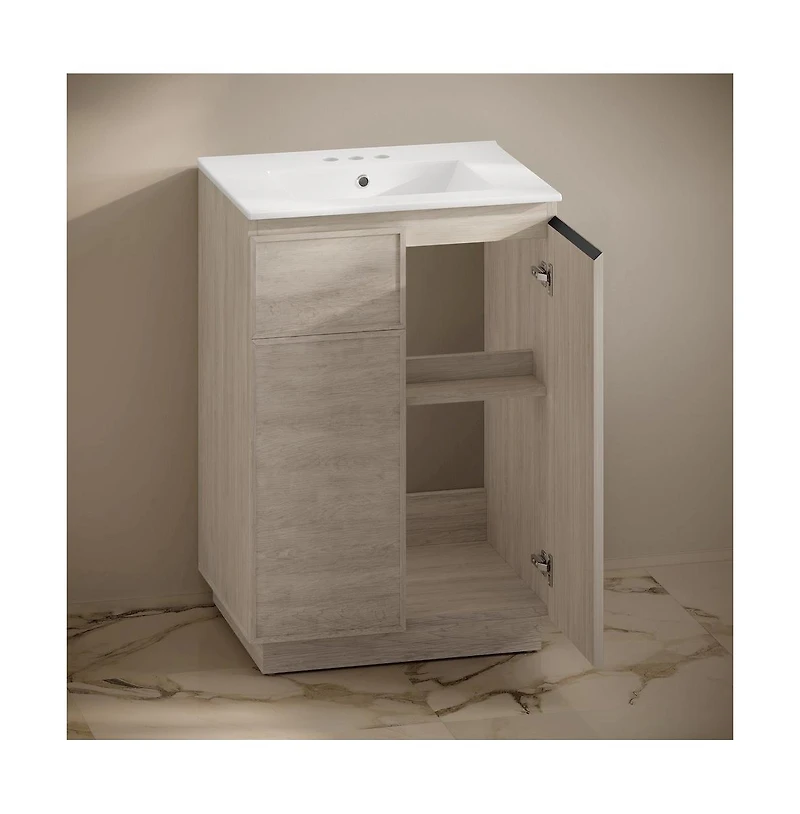 Swiss Madison 24" Freestanding Bathroom Vanity in White Oak with 3-Hole Centerset Sink Top