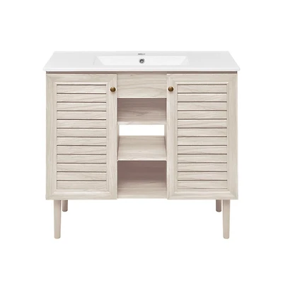 Swiss Madison Bron 36" Freestanding Bathroom Vanity in White Oak with Sink Top