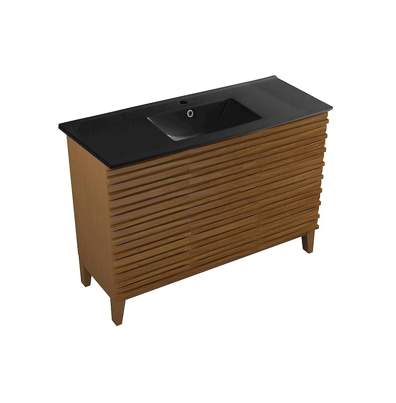 Swiss Madison Cascade 48 in. Brown Oak Bathroom Vanity With Black Ceramic Sink Top