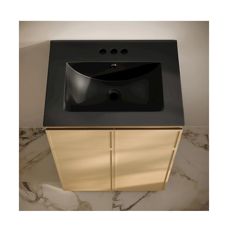 Swiss Madison 24" Freestanding Bathroom Vanity in Natural Oak, Black 3-Hole Centerset Sink Top