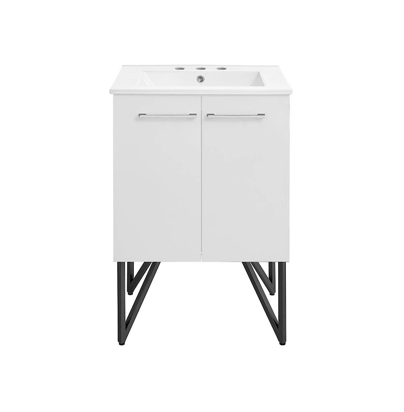 Swiss Madison Annecy 24 in. White Bathroom Vanity With White, 3-Hole Ceramic Sink Top