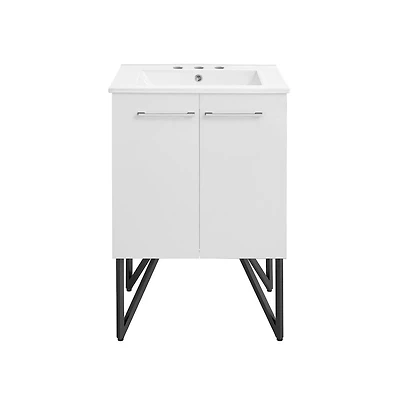 Swiss Madison Annecy 24 in. White Bathroom Vanity With White, 3-Hole Ceramic Sink Top