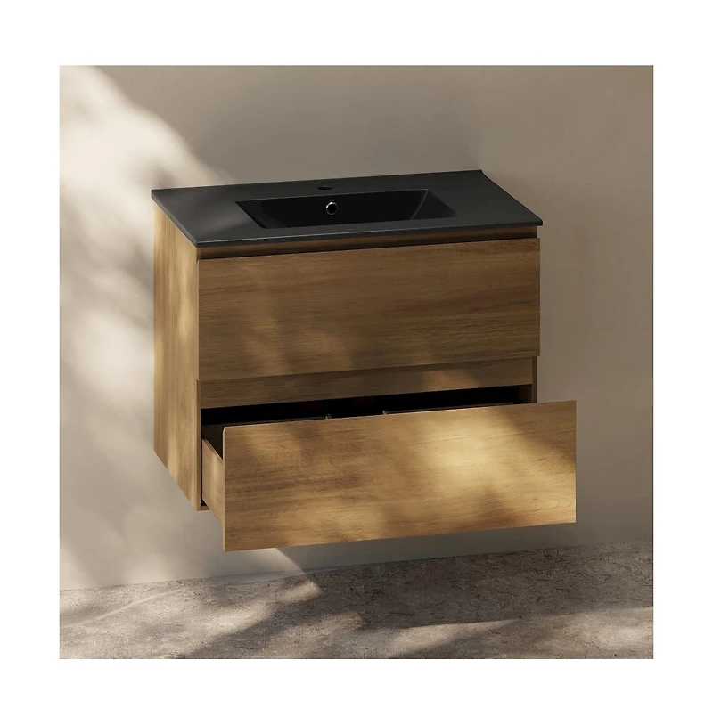 Swiss Madison Liberte 30" Wall-Mounted Bathroom Vanity in Brown Oak with Sink Top