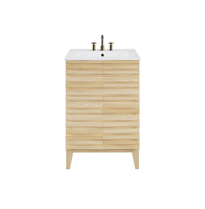 Swiss Madison Cascade 24 in. Natural Oak Bathroom Vanity With White, 3-Hole Ceramic Sink Top