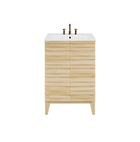 Swiss Madison Cascade 24 in. Natural Oak Bathroom Vanity With White, 3-Hole Ceramic Sink Top