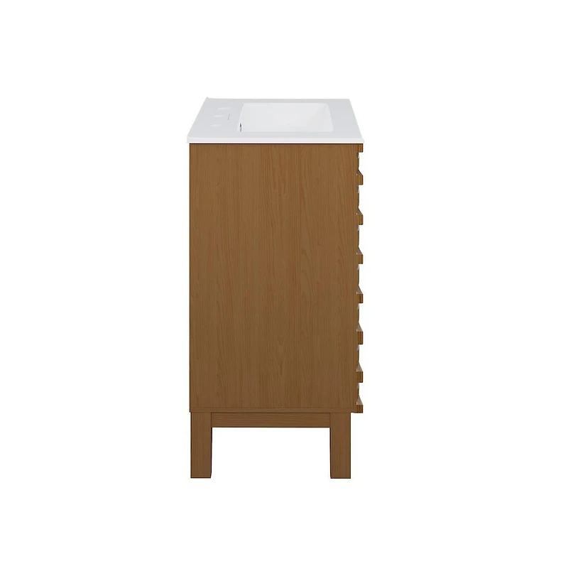 Swiss Madison Cascade 24 in. Brown Oak Bathroom Vanity With White, 3-Hole Ceramic Sink Top