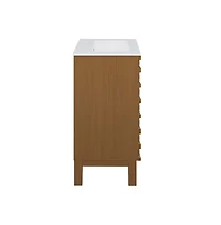 Swiss Madison Cascade 24 in. Brown Oak Bathroom Vanity With White, 3-Hole Ceramic Sink Top