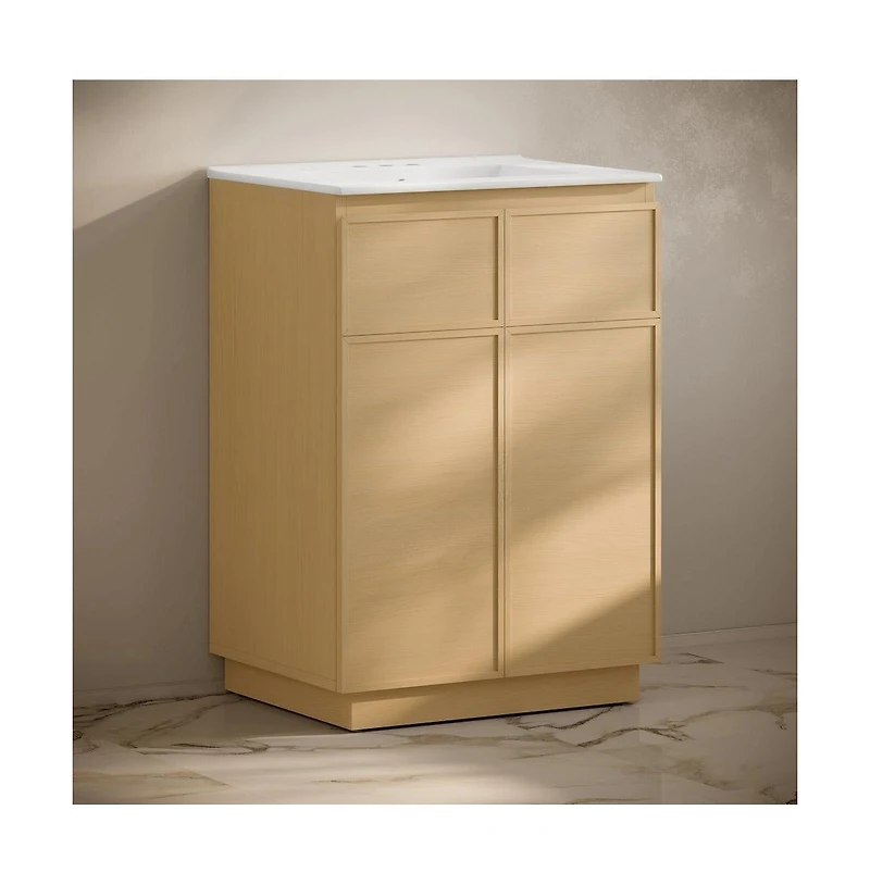 Swiss Madison 24" Freestanding Bathroom Vanity in Natural Oak with 3-Hole Centerset Sink Top
