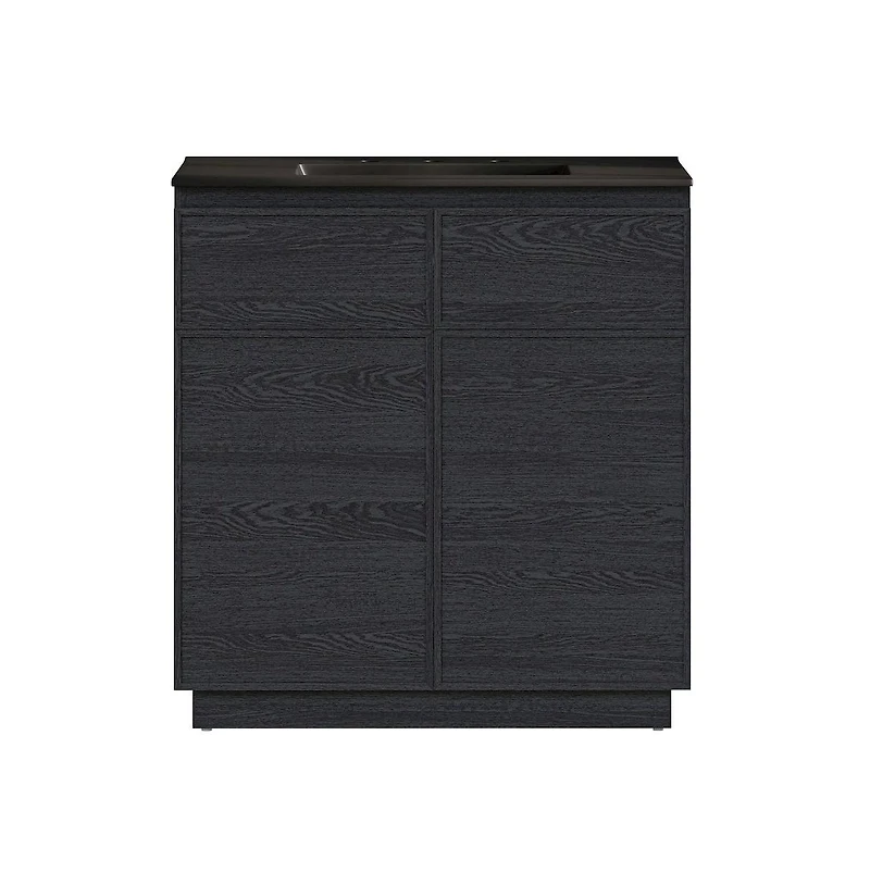 Swiss Madison36" Freestanding Bathroom Vanity in Black Oak, Black 3-Hole Widespread Sink Top