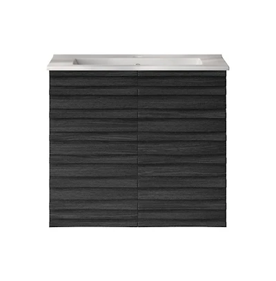 Swiss Madison Cascade 24" Wall-Mounted Bathroom Vanity in Black Oak with Sink Top