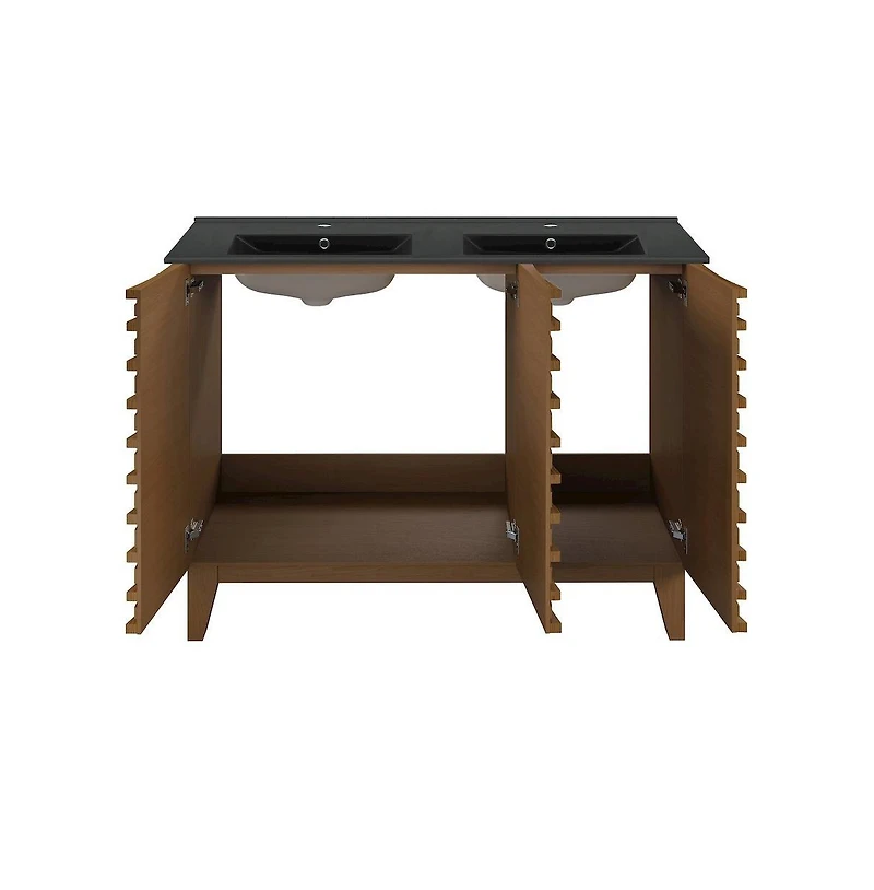 Swiss Madison 48 in. Brown Oak, Double Basin Bathroom Vanity With Black Ceramic Sink Top