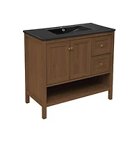 Chateau 36" Freestanding Bathroom Vanity in Brown Oak with Black Sink Top