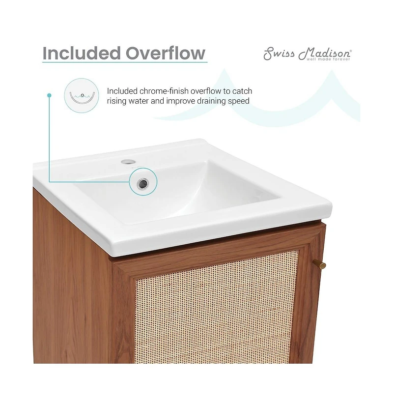 Swiss Madison Classe 18" Freestanding Bathroom Vanity in Brown Oak with Sink Top