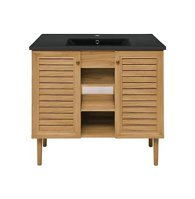 Swiss MadisonBron 36" Freestanding Bathroom Vanity in Golden Oak with Black Sink Top