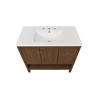 Swiss Madison 36" Freestanding Bathroom Vanity in Brown Oak with 3-Hole Widespread Sink Top