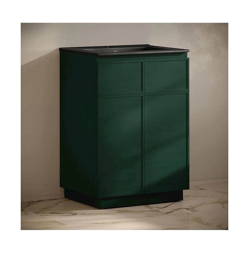 Swiss MadisonSt. Tropez 24" Freestanding Bathroom Vanity in Green Oak with Black Sink Top