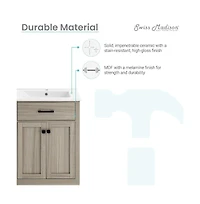 Swiss Madison Burdon 24" Freestanding Bathroom Vanity in Weathered Oak with Sink Top