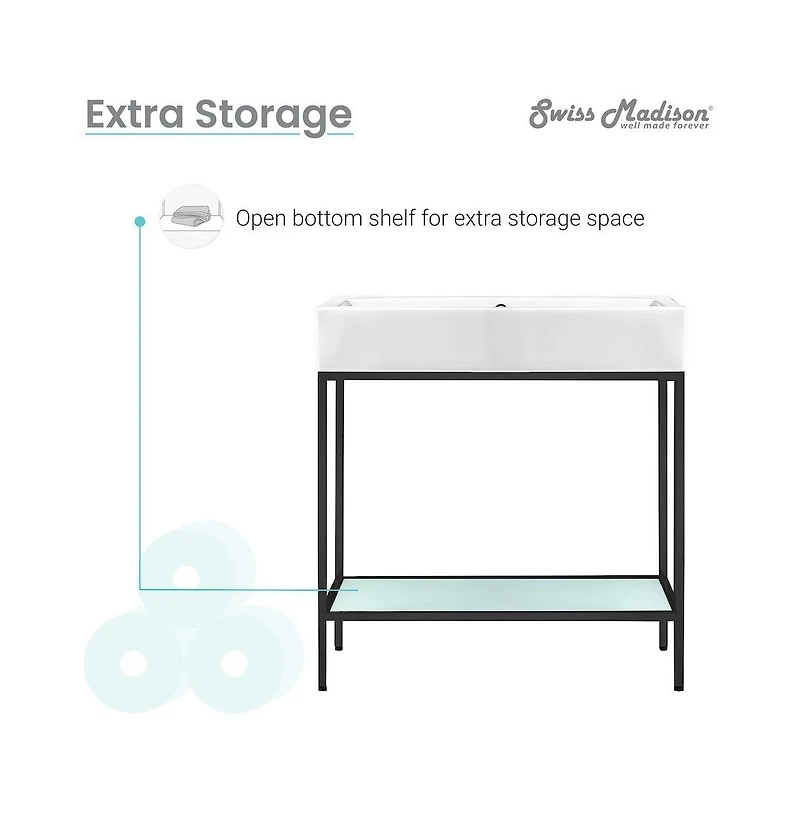 Swiss Madison Pierre 32" Open Shelf Black Frame Freestanding Bathroom Vanity with Sink Top